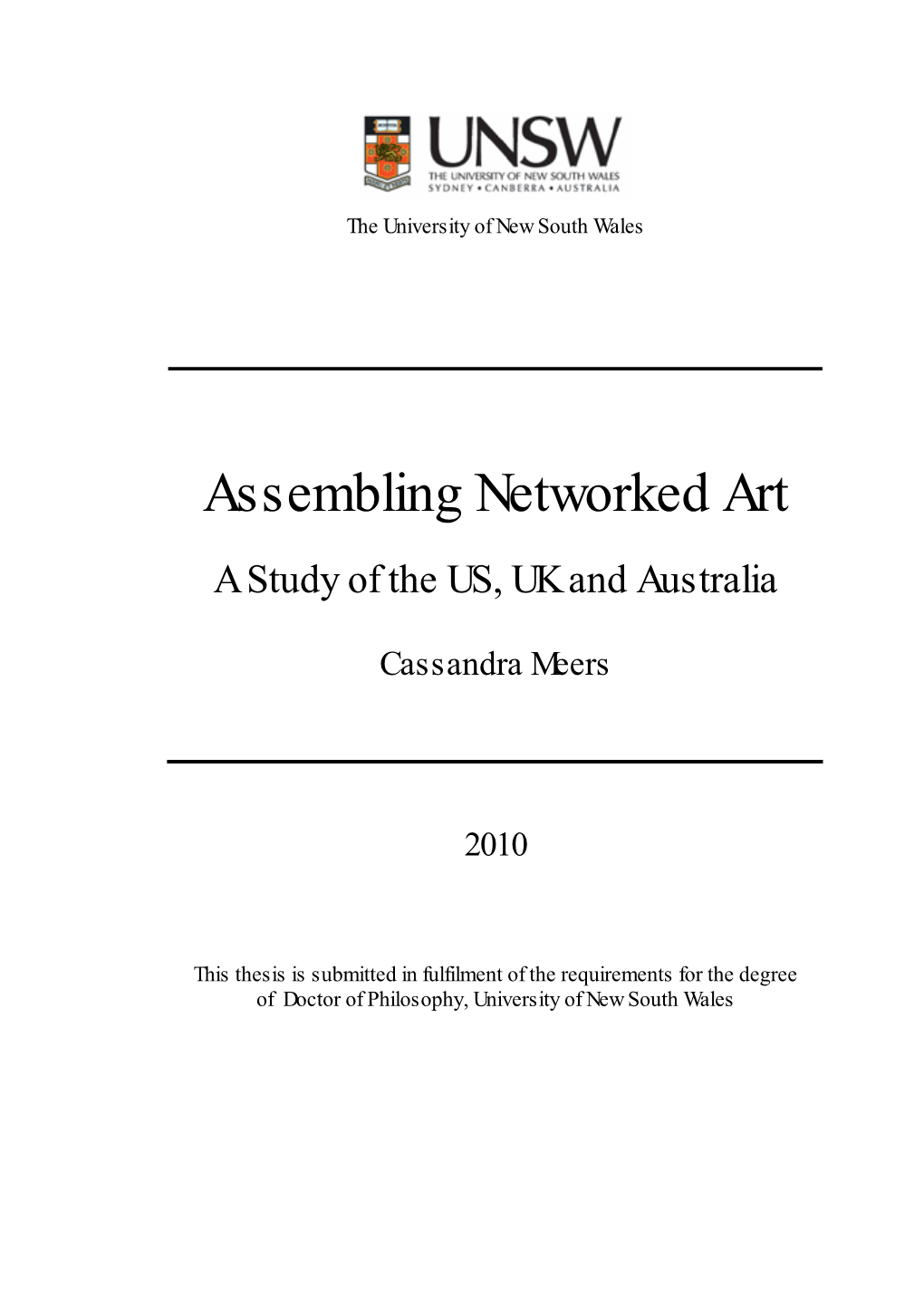 Assembling Networked Art a Study of the US, UK and Australia