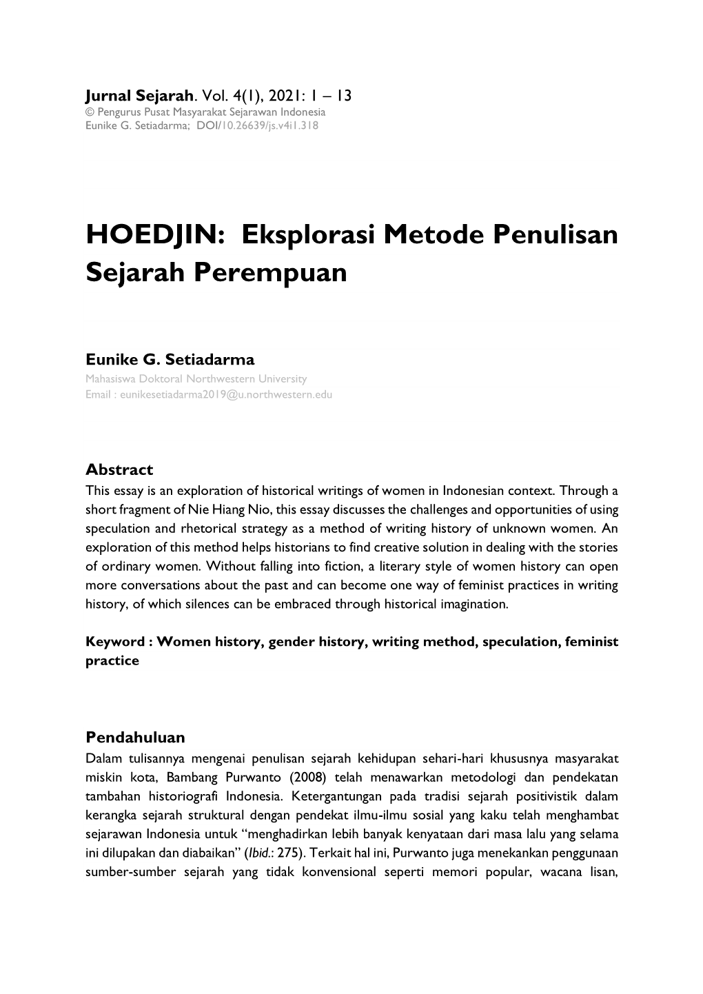 HOEDJIN: Eksplorasi Metode Penulisan Sejarah Perempuan