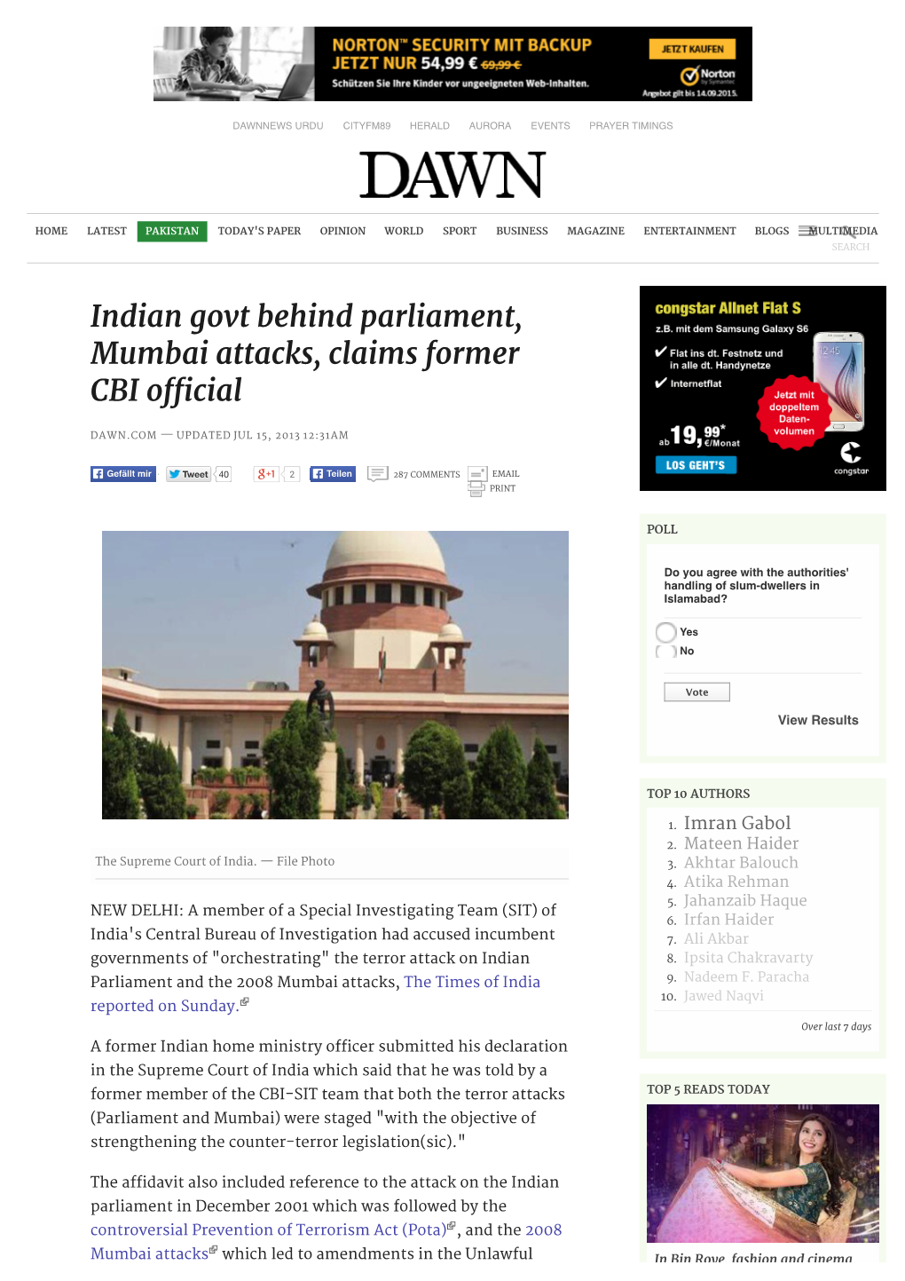 Indian Govt Behind Parliament, Mumbai Attacks, Claims Former CBI Ofcial