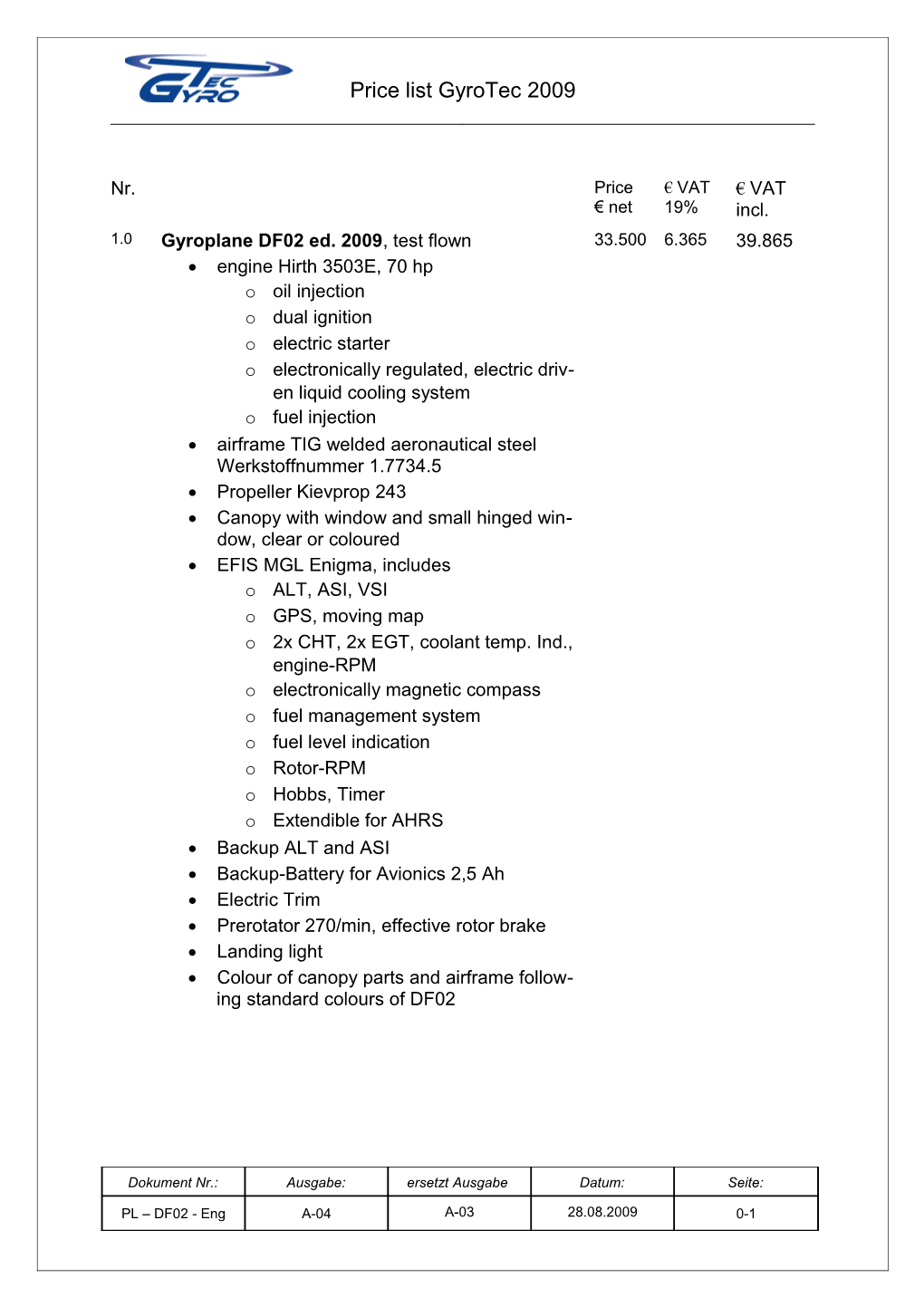 Price List Gyrotec 2009