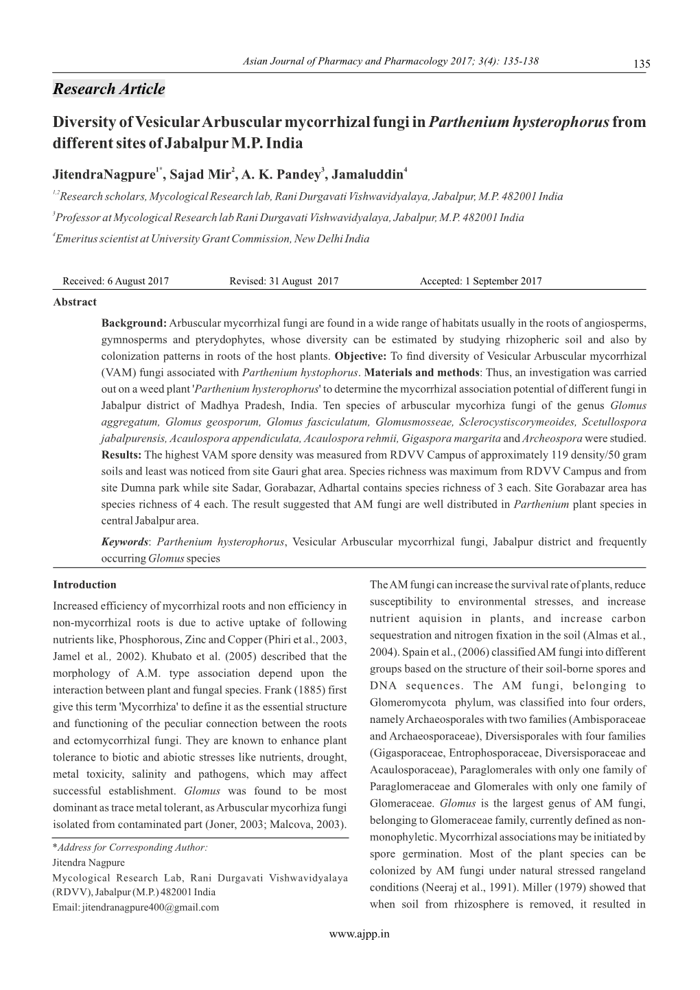 Diversity of Vesicular Arbusc