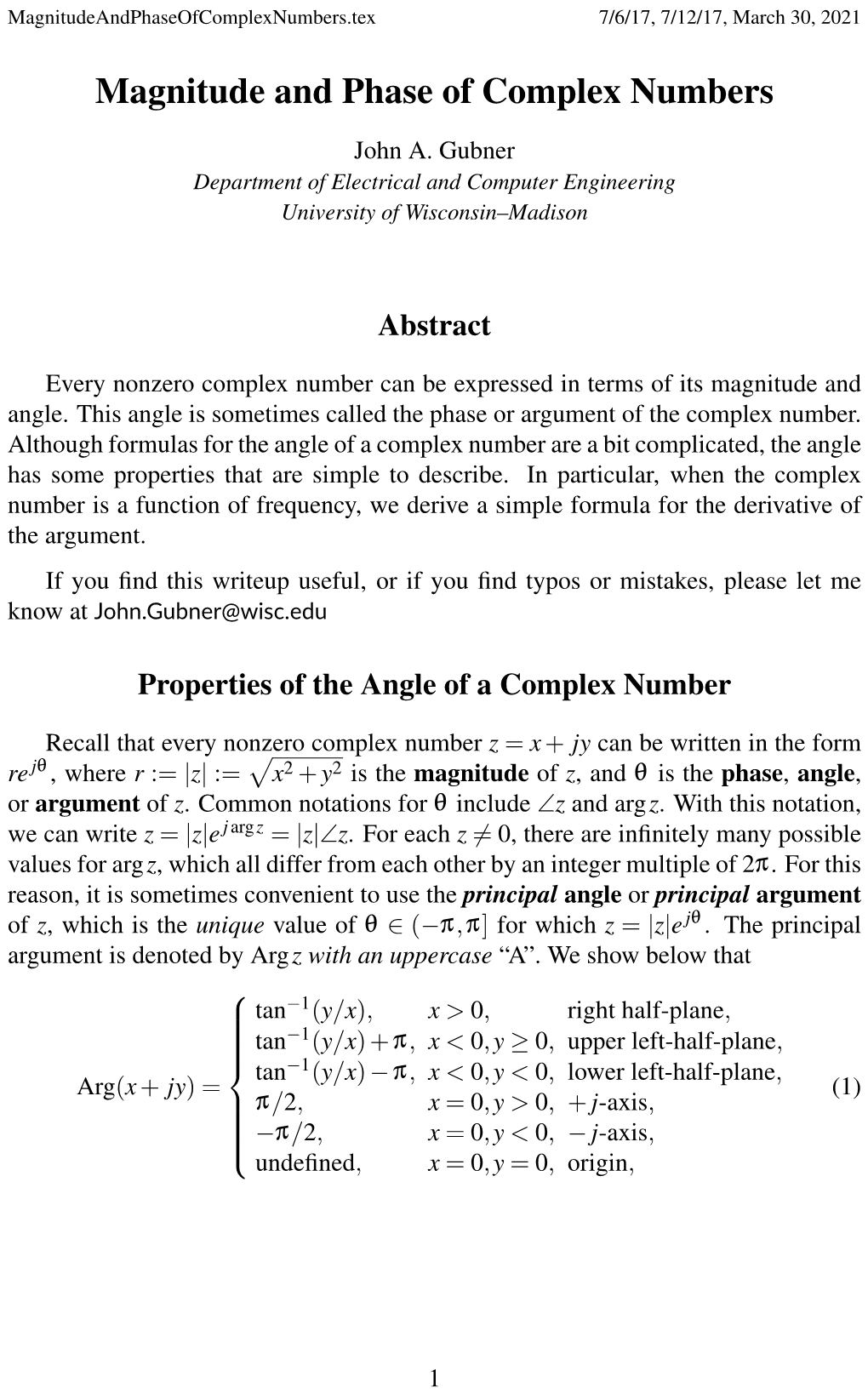 Magnitude and Phase of Complex Numbers