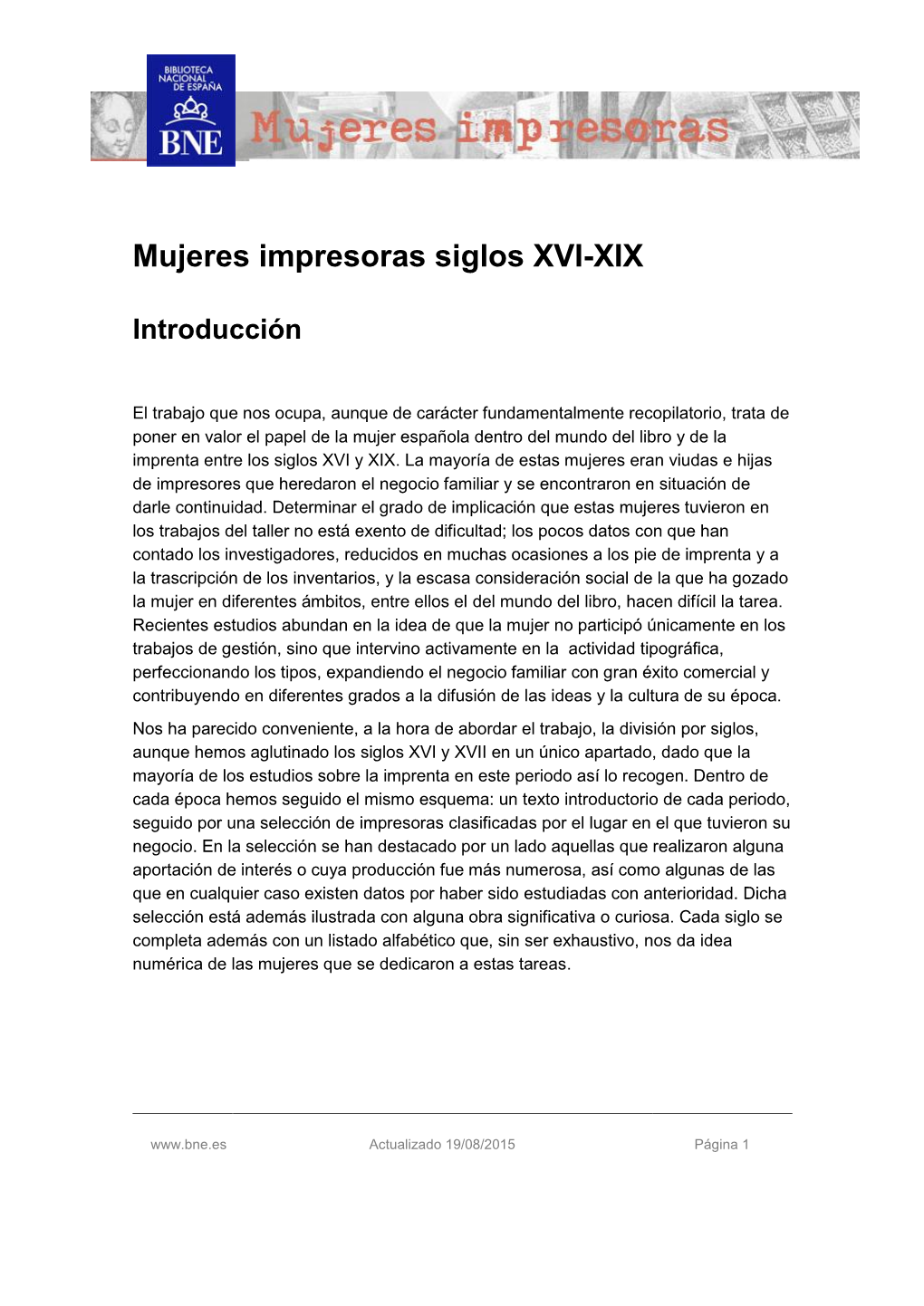 Mujeres Impresoras Siglos XVI-XIX