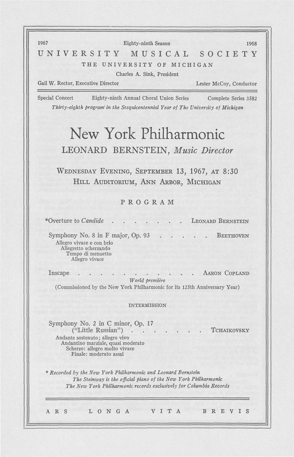 New York Philharmonic LEONARD BERNSTEIN, Music Director