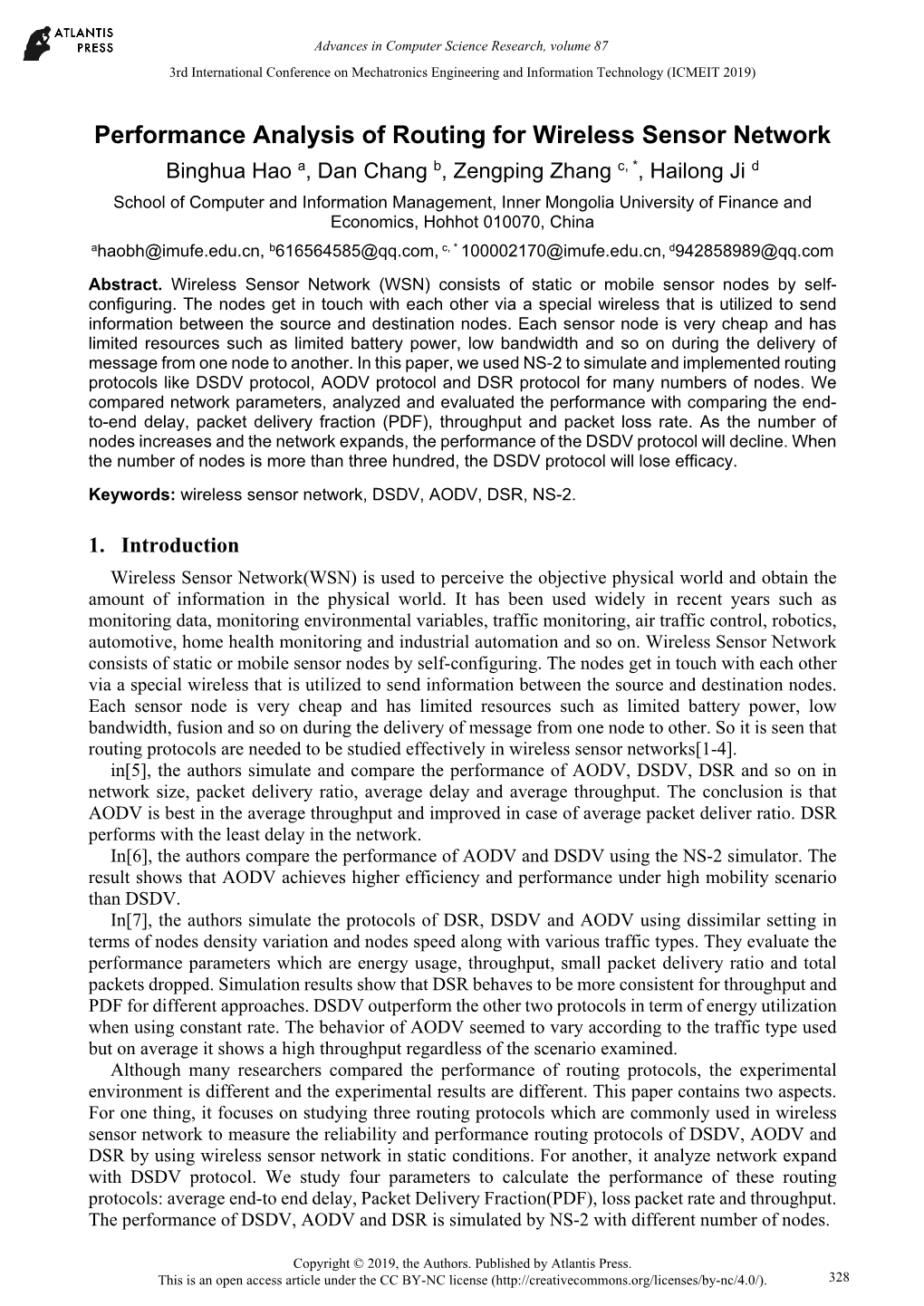 Performance Analysis of Routing for Wireless Sensor Network