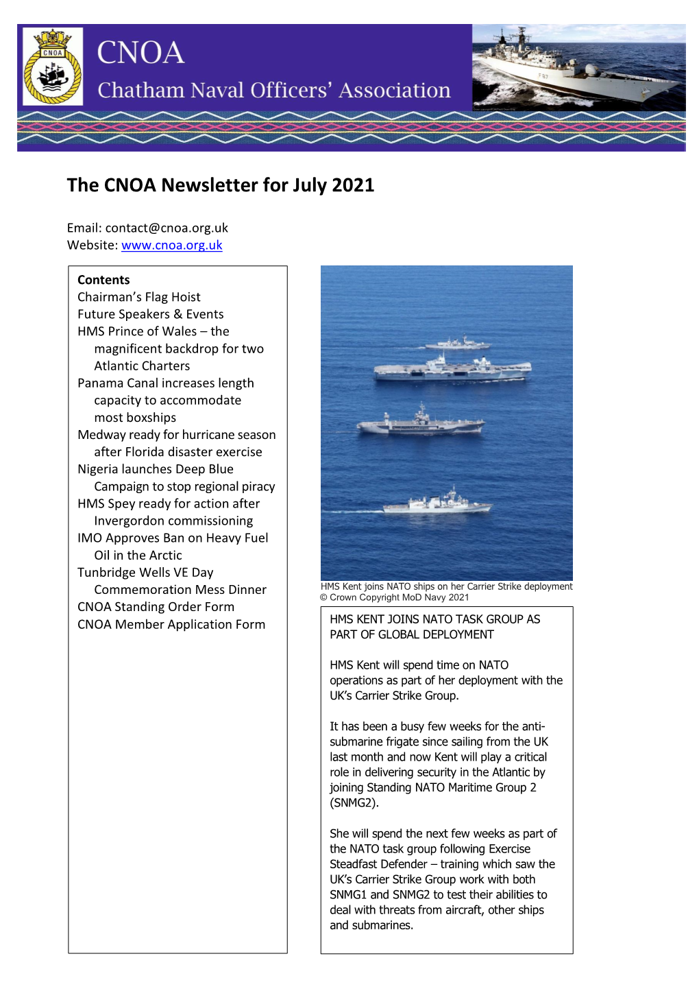The CNOA Newsletter for July 2021