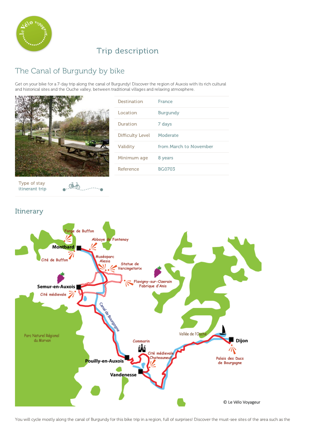 Trip Description the Canal of Burgundy by Bike