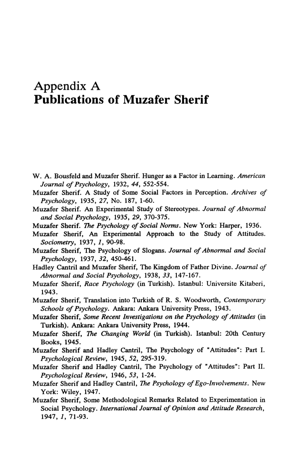 Appendix a Publications of Muzafer Sherif