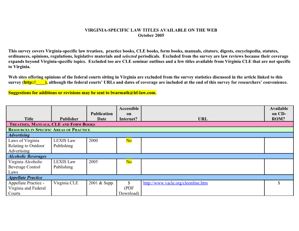 Virginia-Specific Law Titles Available on the Web