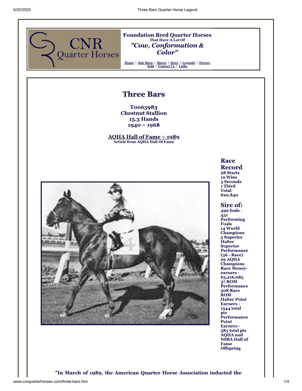 Three Bars Quarter Horse Legend
