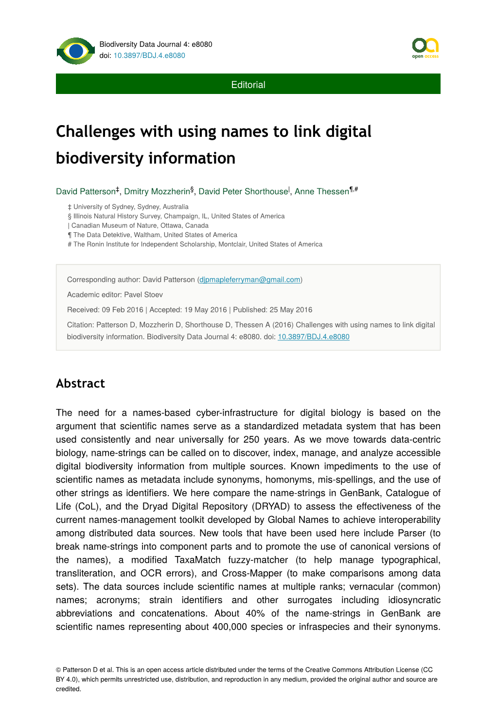 Challenges with Using Names to Link Digital Biodiversity Information