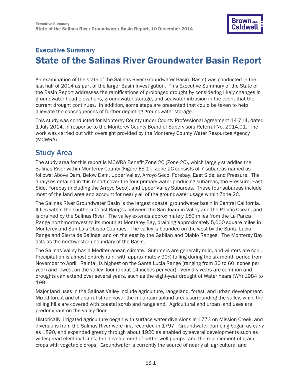 State of the Salinas River Groundwater Basin Report, 10 December 2014