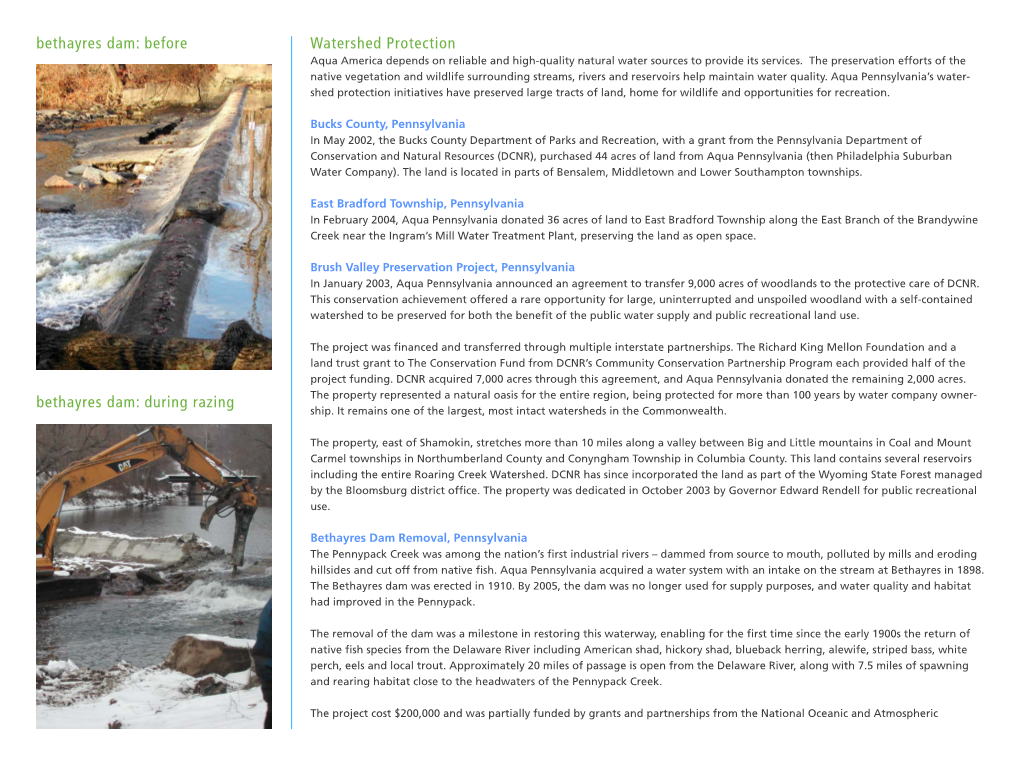 Watershed Protection Bethayres Dam: Before Bethayres Dam: During Razing