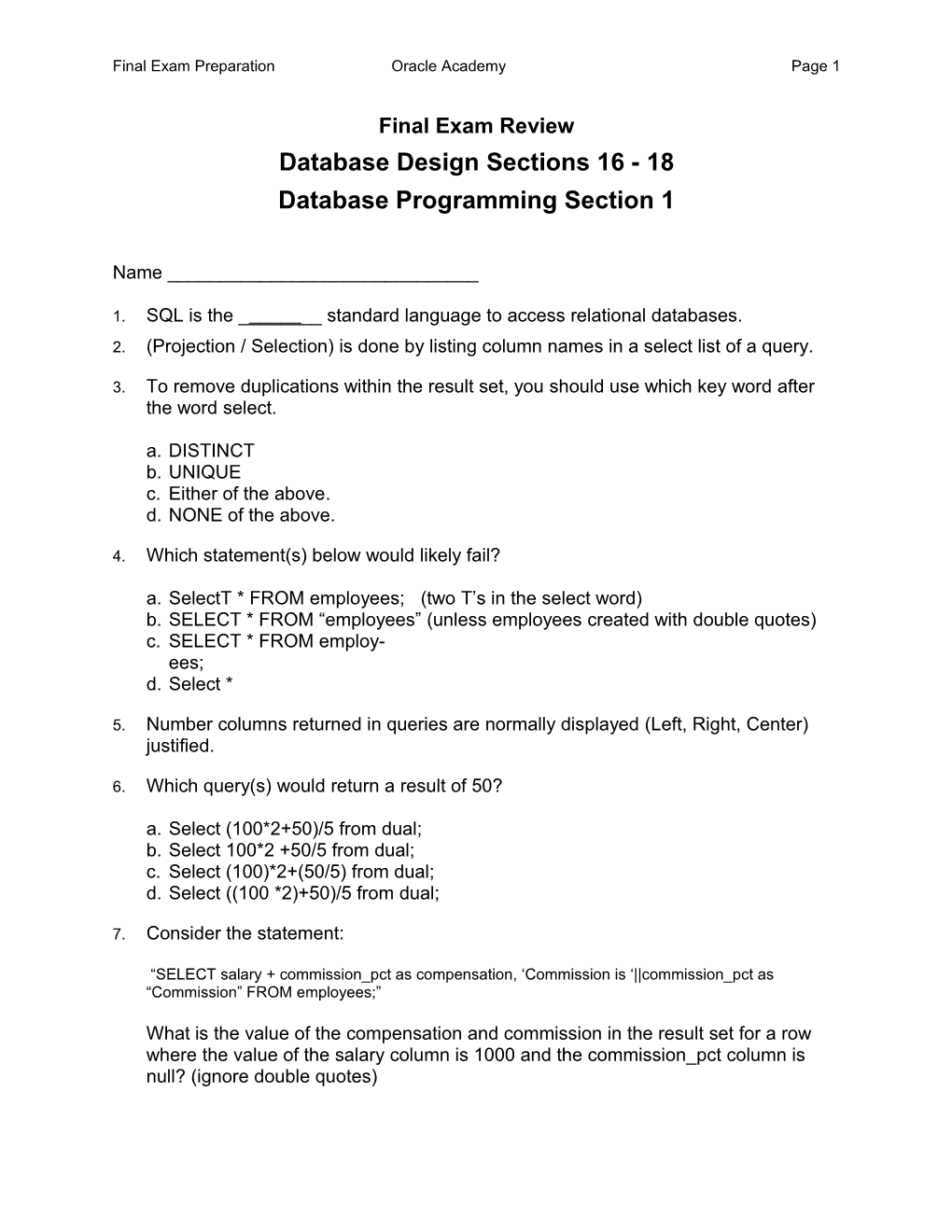 Final Exam Review Answers