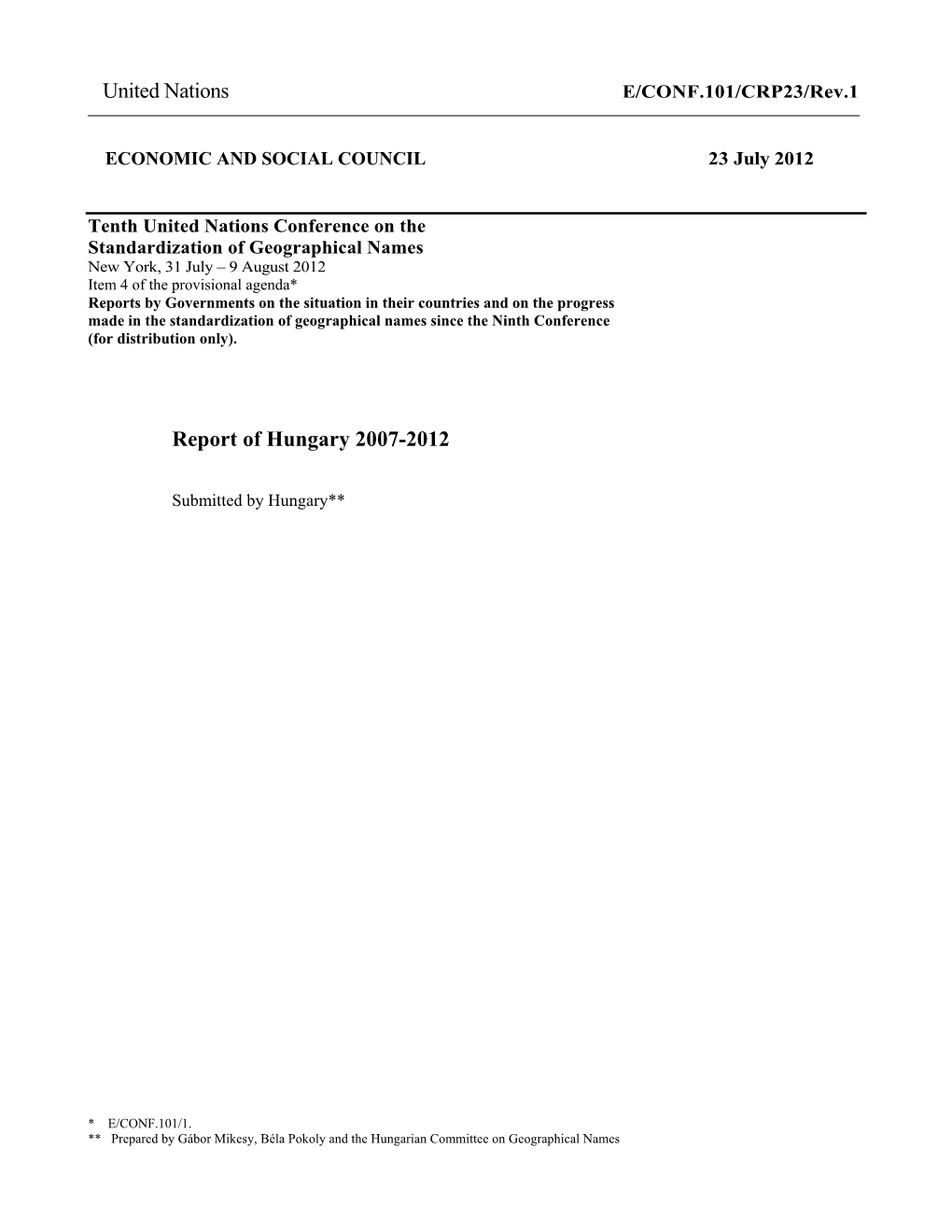 United Nations Report of Hungary 2007-2012