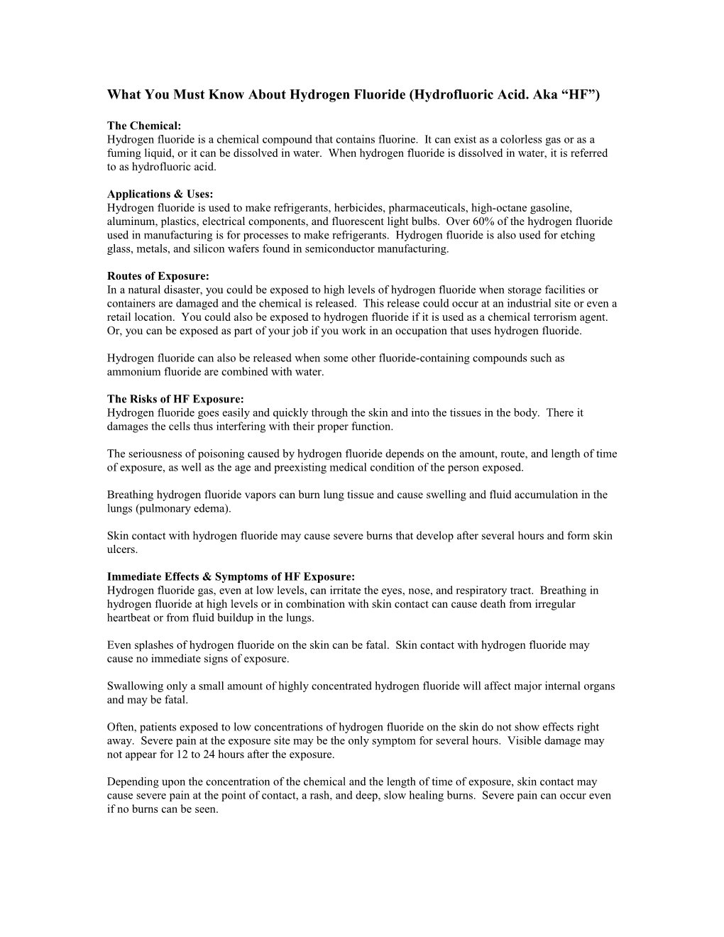 Facts About Hydrogen Fluoride (Hydrofluoric Acid)