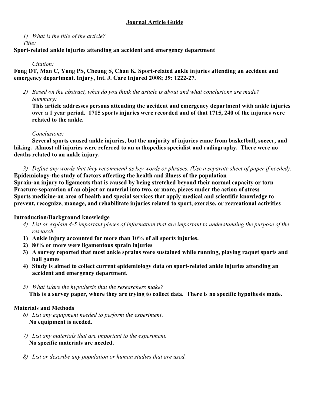 Sport-Related Ankle Injuries Attending an Accident and Emergency Department