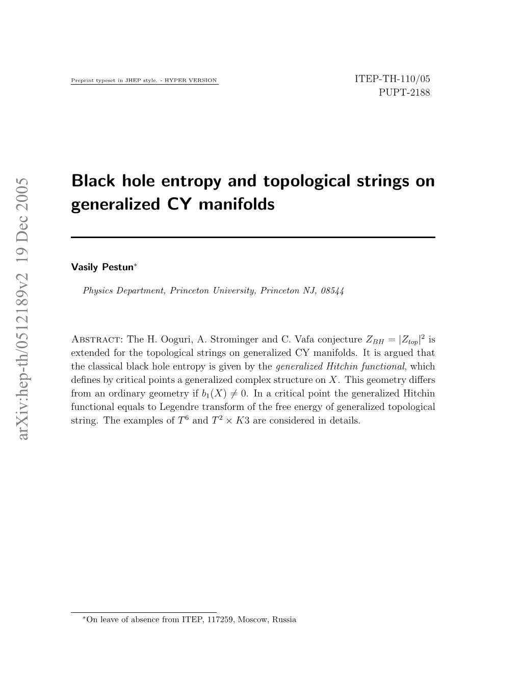 Black Hole Entropy and Topological Strings on Generalized CY Manifolds