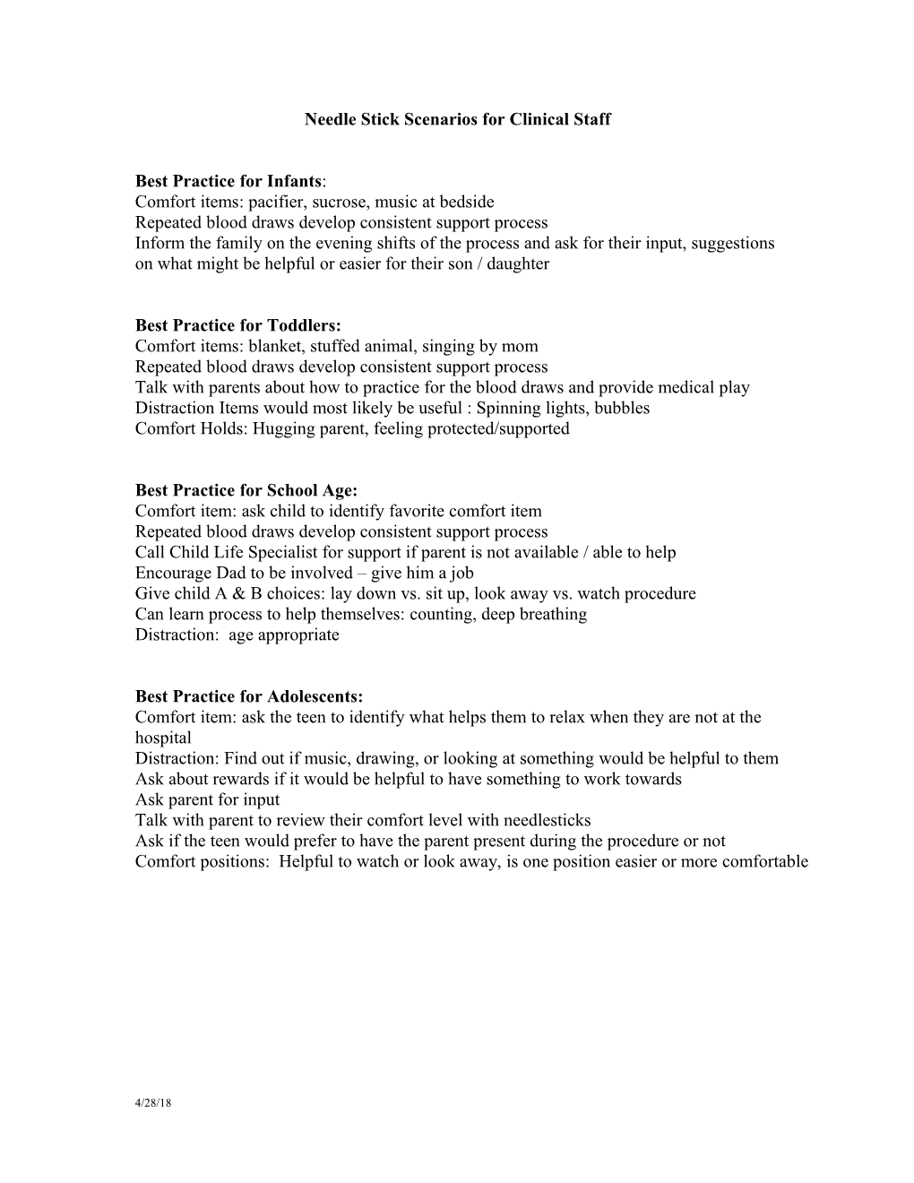 Needle Stick Scenarios for Clinical Staff