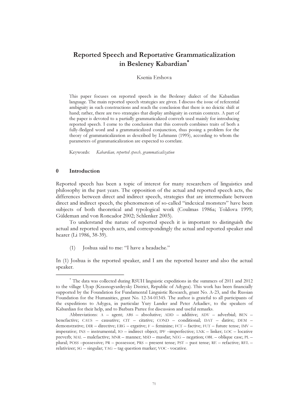Reported Speech and Reportative Grammaticalization in Besleney