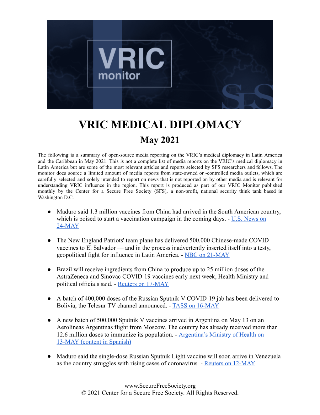 VRIC MEDICAL DIPLOMACY May 2021