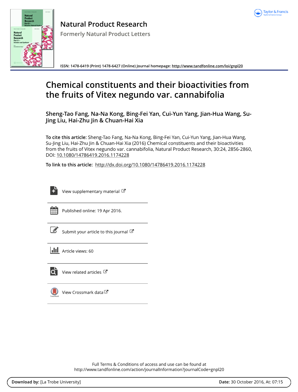 Chemical Constituents and Their Bioactivities from the Fruits of Vitex Negundo Var