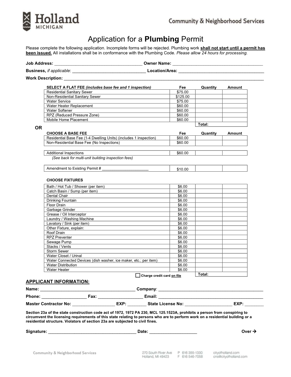 Application for a Plumbing Permit