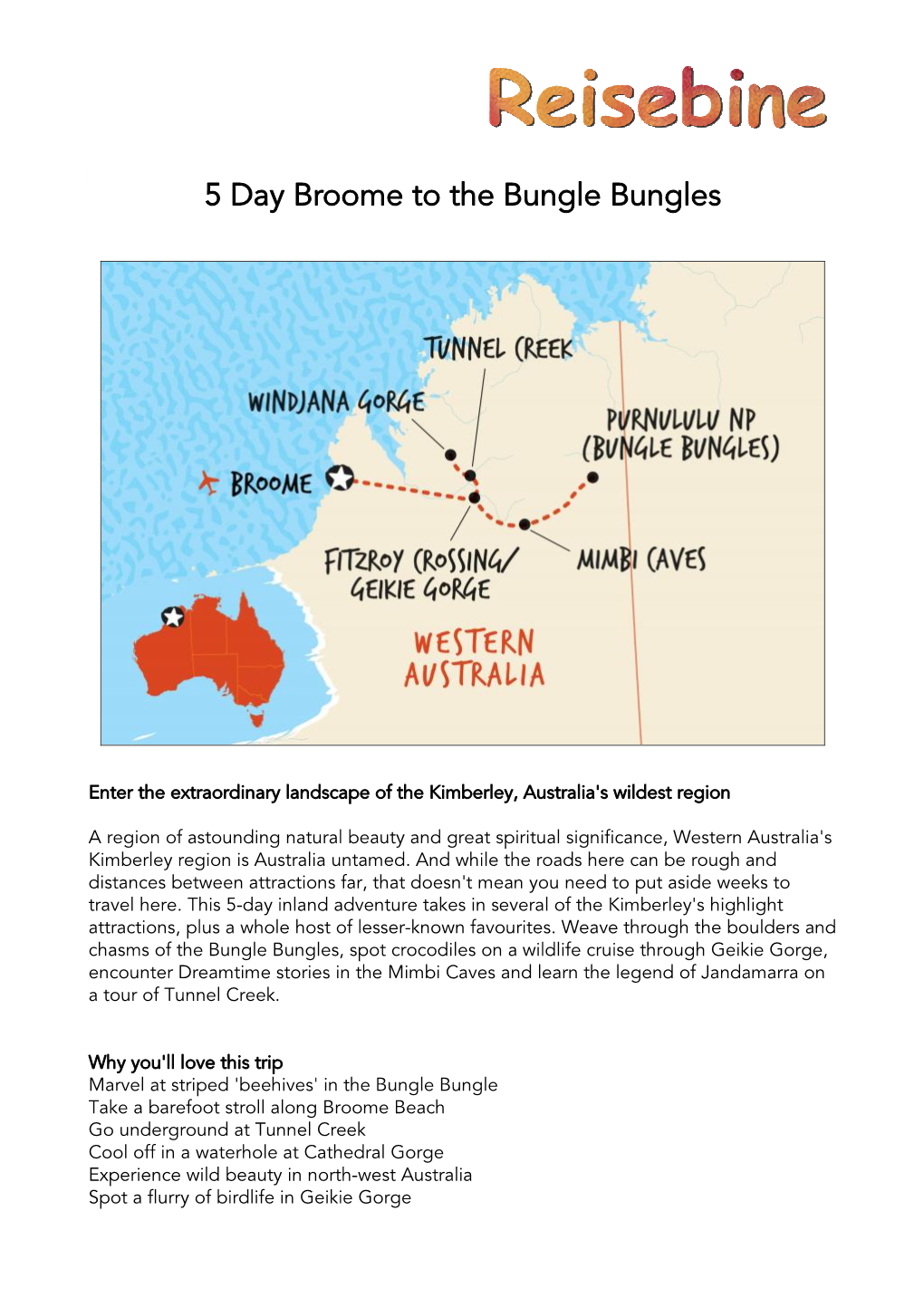 5 Day Broome to the Bungle Bungles
