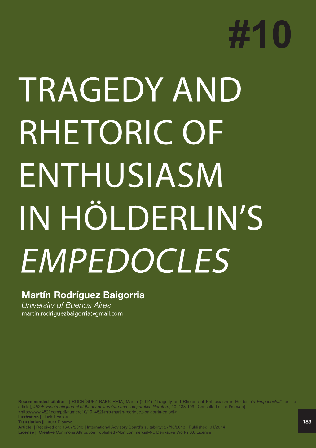 Tragedy and Rhetoric of Enthusiasm in Hölderlin's