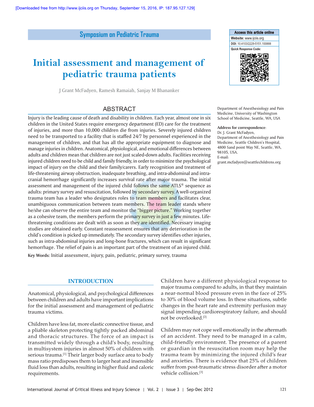 Initial Assessment and Management of Pediatric Trauma Patients