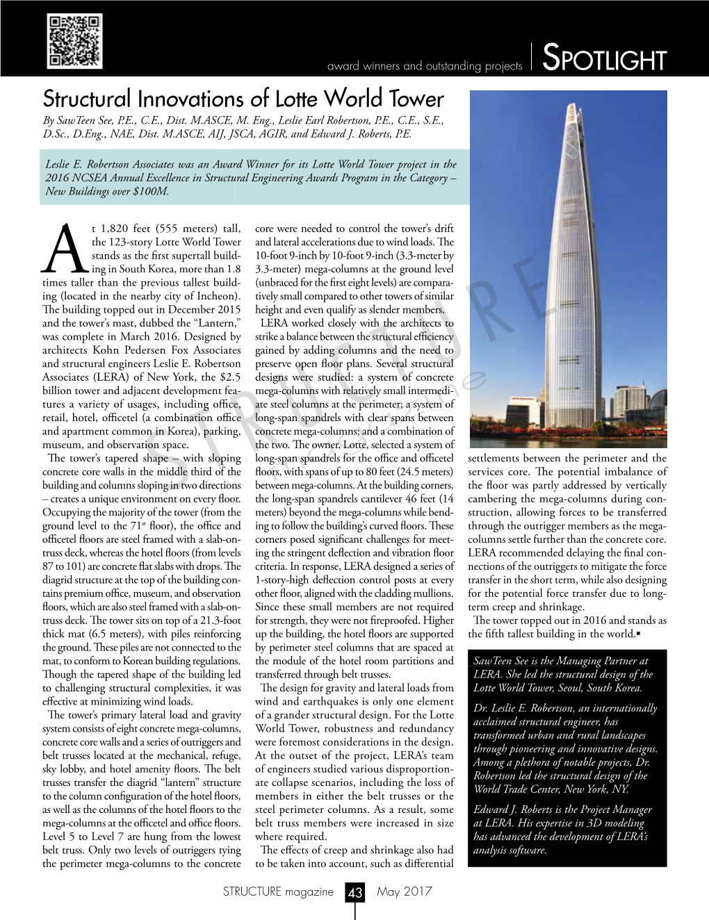 Structural Innovations of Lotte World Tower by Sawteen See, P.E., C.E., Dist