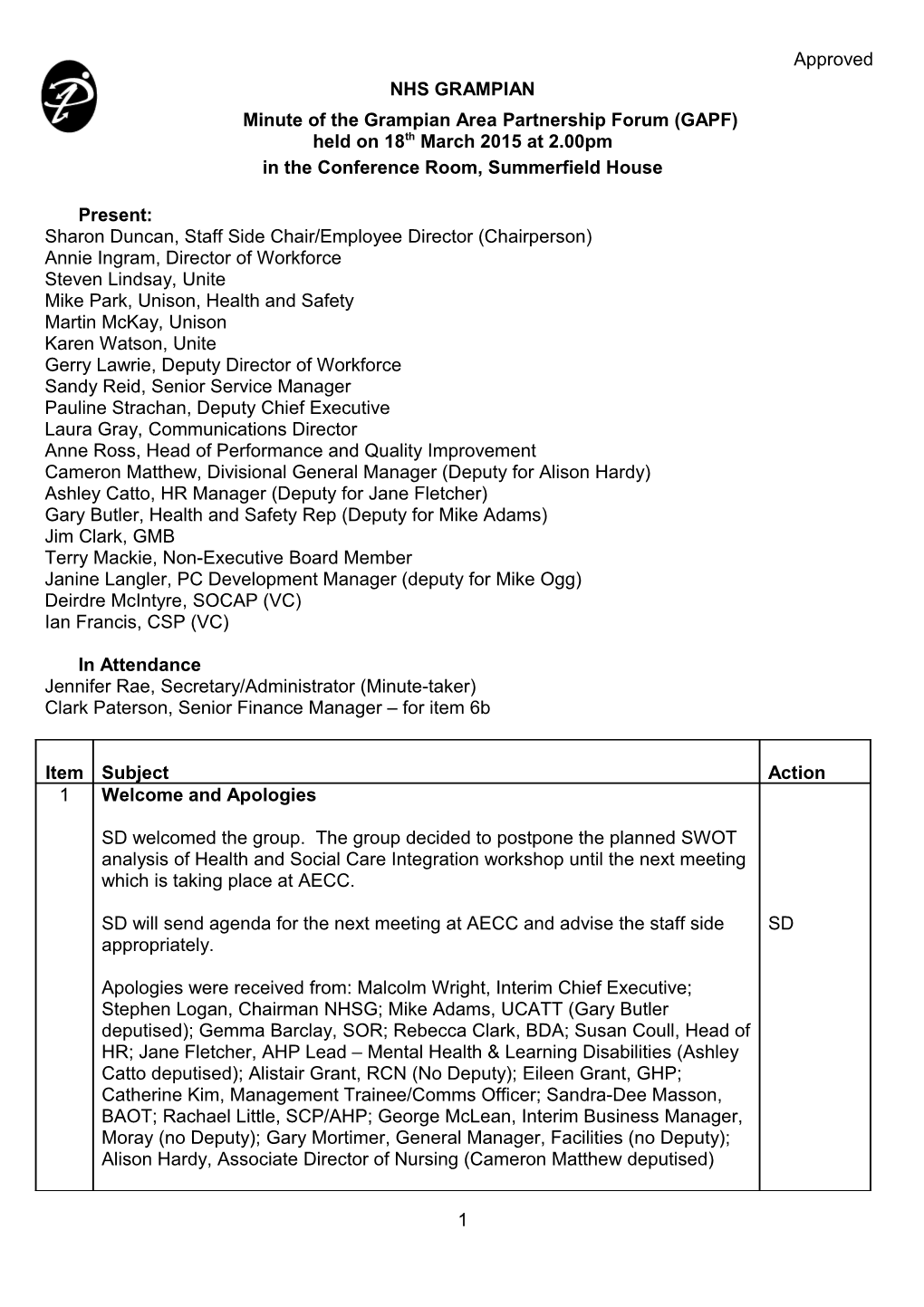 Item 11.6 for 4 June 2015 Approved Minute Grampian Area Partnership Forum 18 February