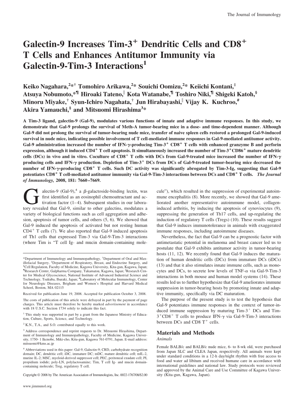 Galectin-9 Increases Tim-3 Dendritic Cells and CD8 T Cells And