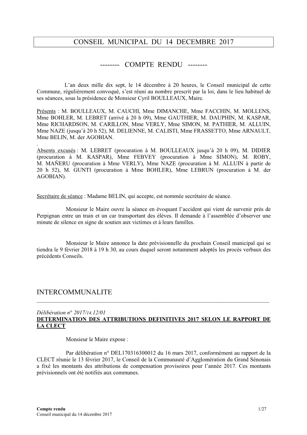 Compte-Rendu Du Conseil Municipal Du 14