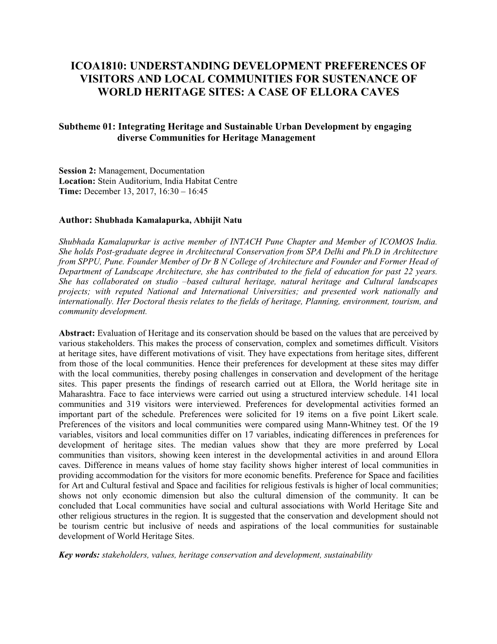 Understanding Development Preferences of Visitors and Local Communities for Sustenance of World Heritage Sites: a Case of Ellora Caves