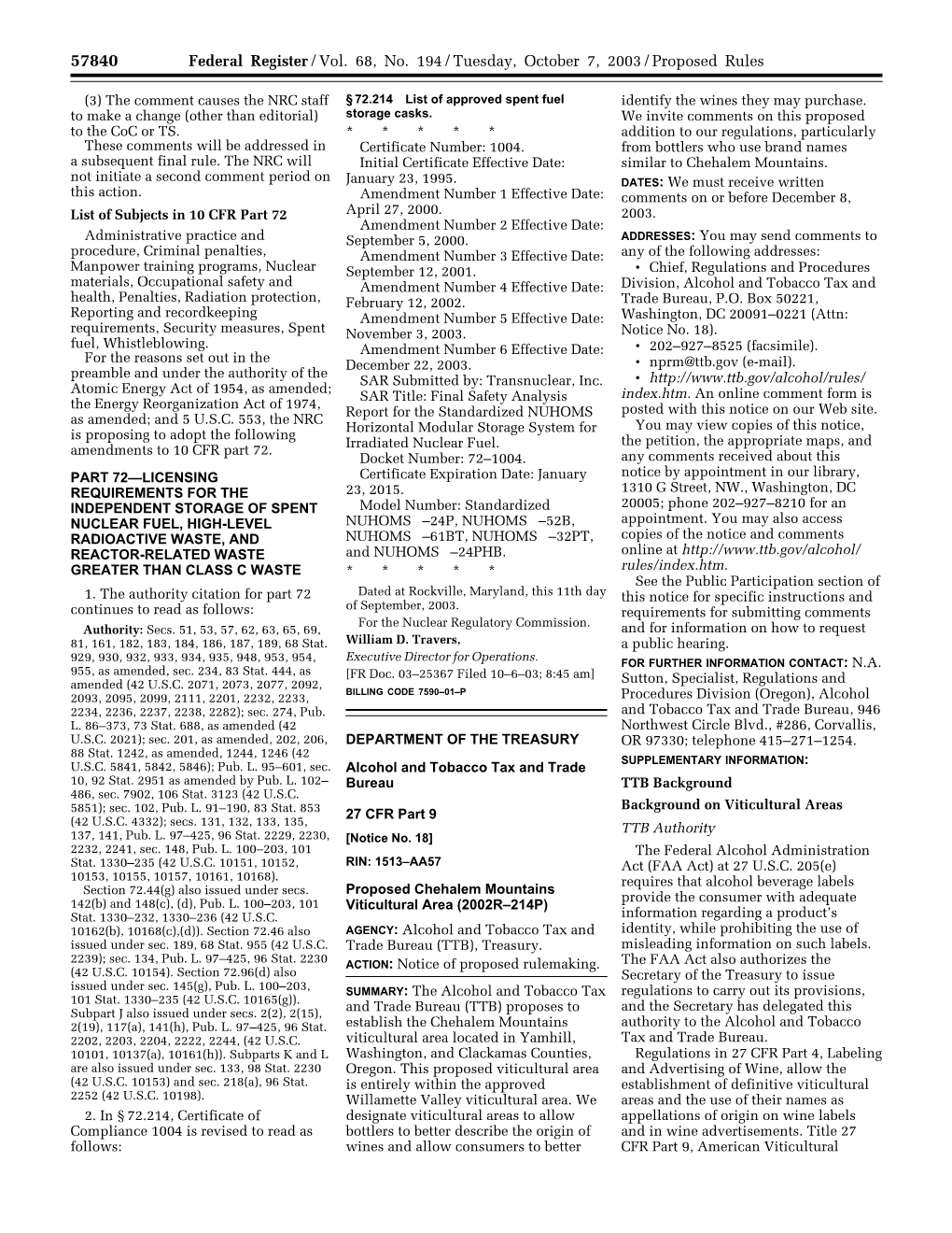 Proposed Chehalem Mountains Viticultural Area