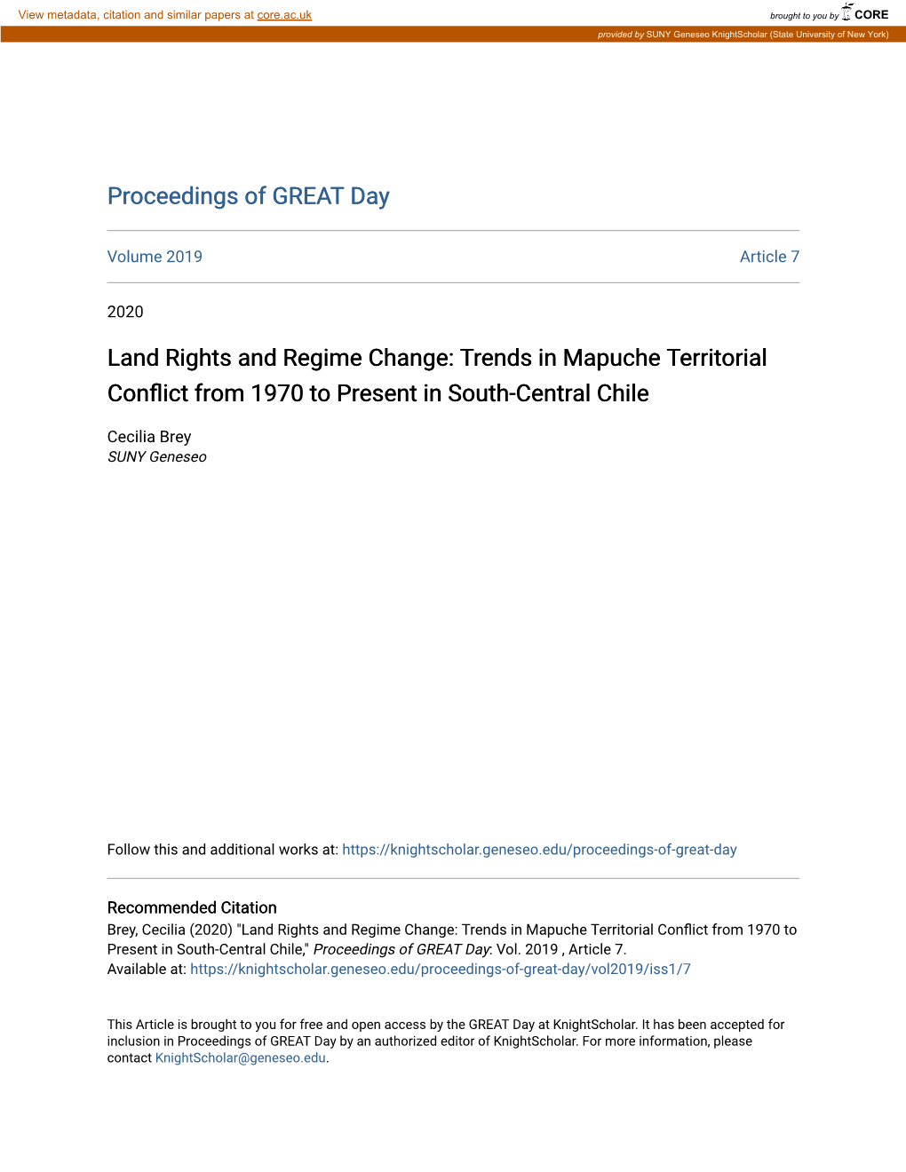 Land Rights and Regime Change: Trends in Mapuche Territorial Conflict from 1970 to Present in South-Central Chile