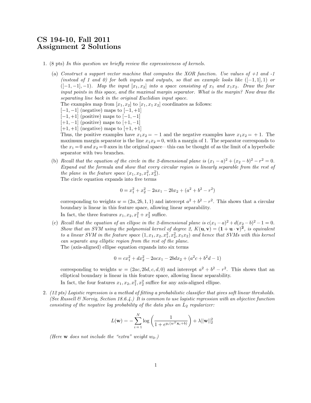 CS 194-10, Fall 2011 Assignment 2 Solutions