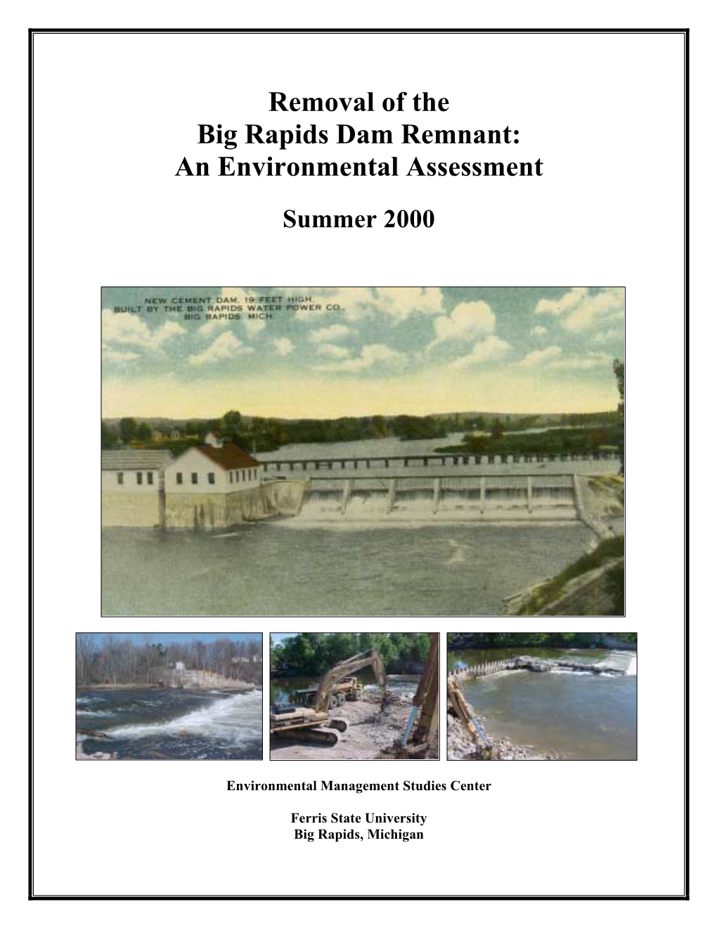 Removal of the Big Rapids Dam Remnant: an Environmental Assessment Summer 2000