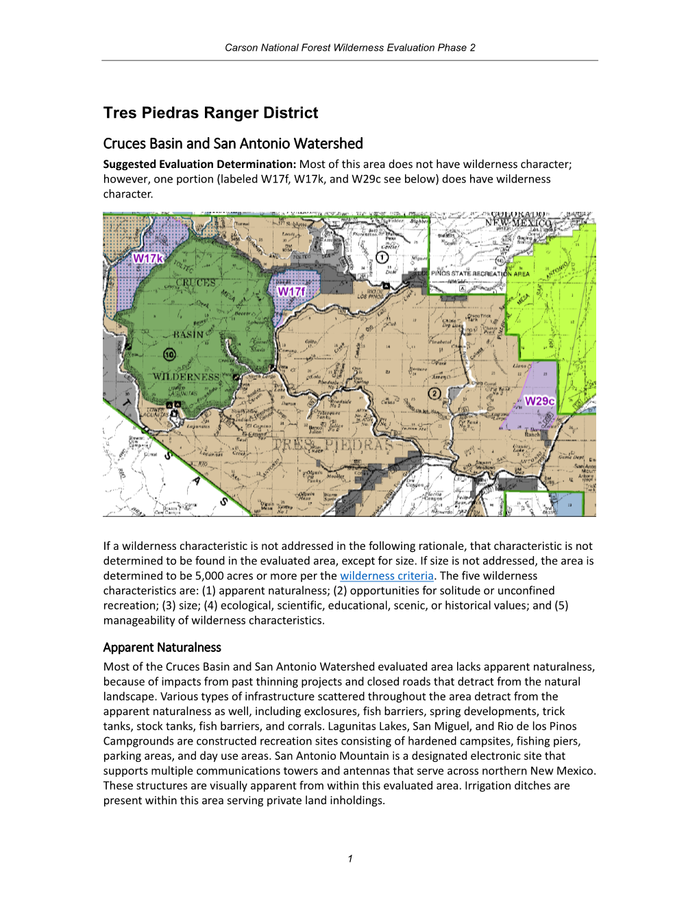 Tres Piedras Ranger District Cruces Basin and San Antonio Watershed