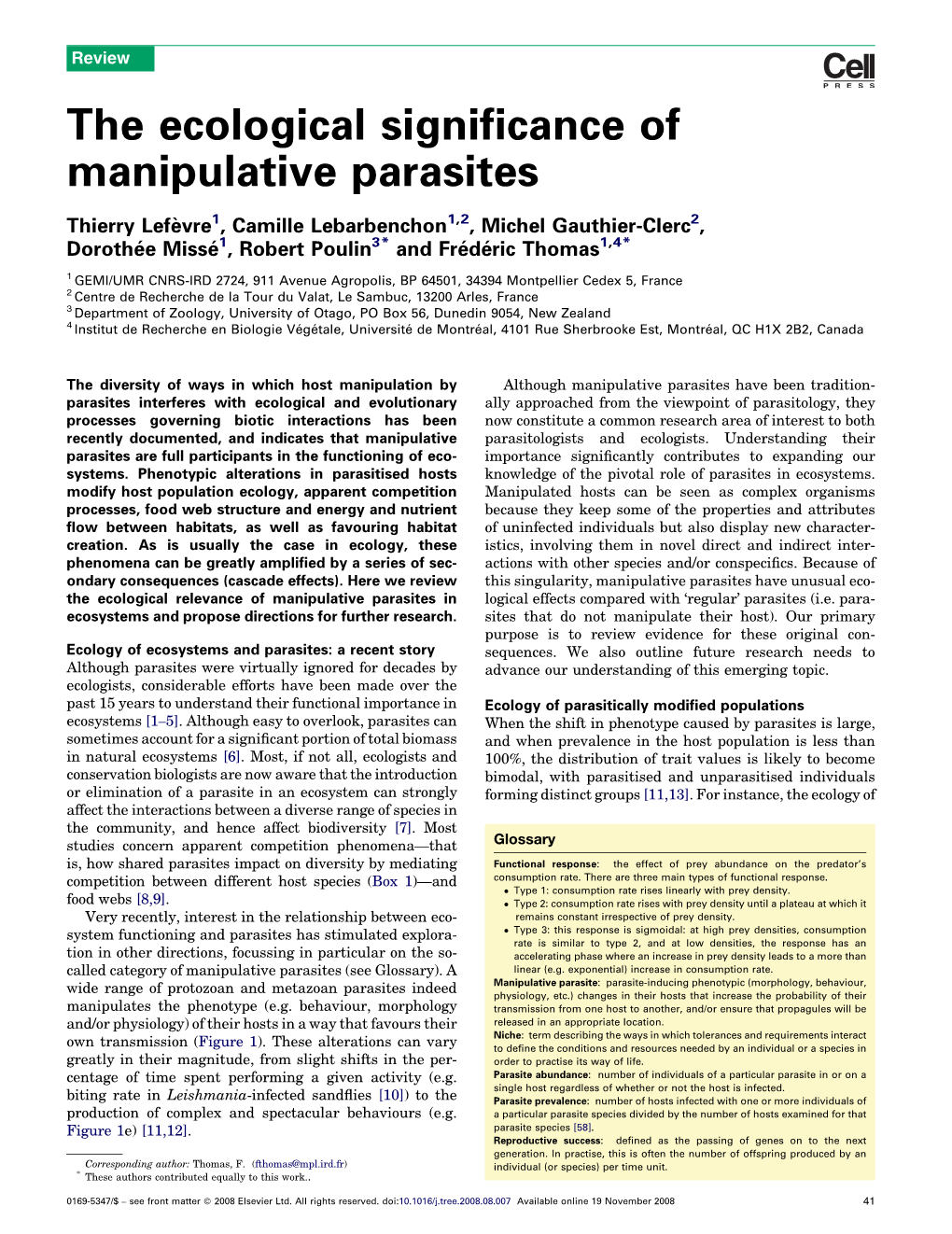 The Ecological Significance of Manipulative Parasites