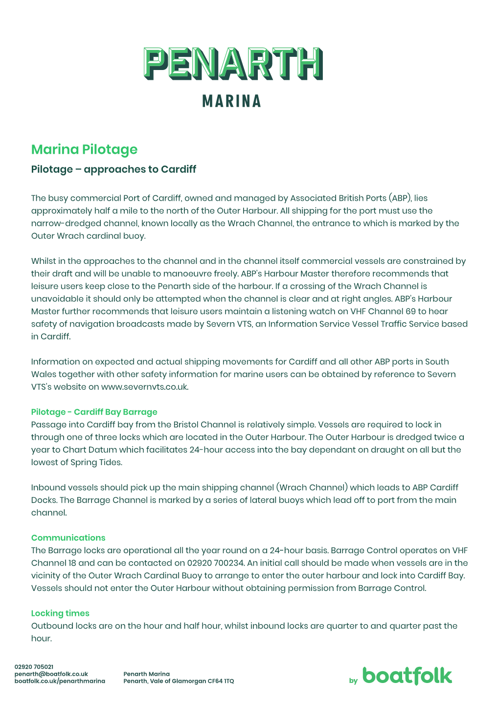 Marina Pilotage Pilotage – Approaches to Cardiff