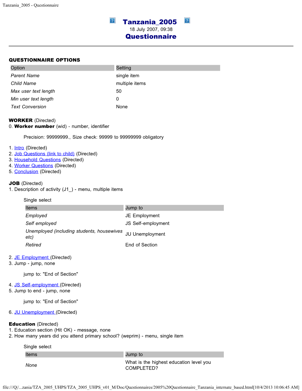 Tanzania 2005 - Questionnaire