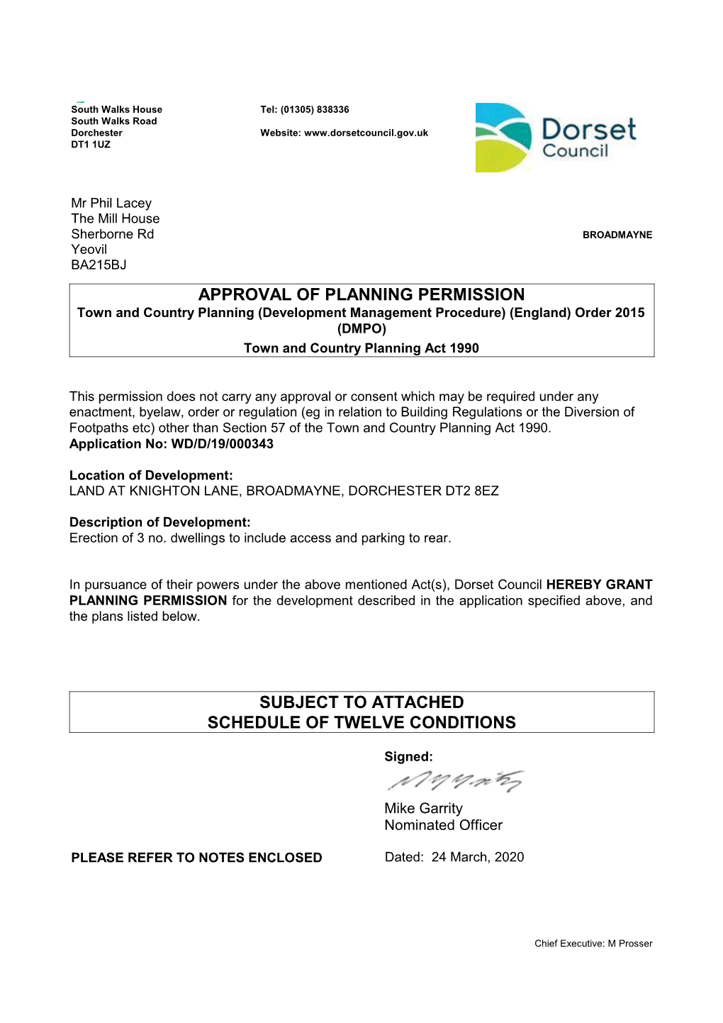 Approval of Planning Permission Subject To