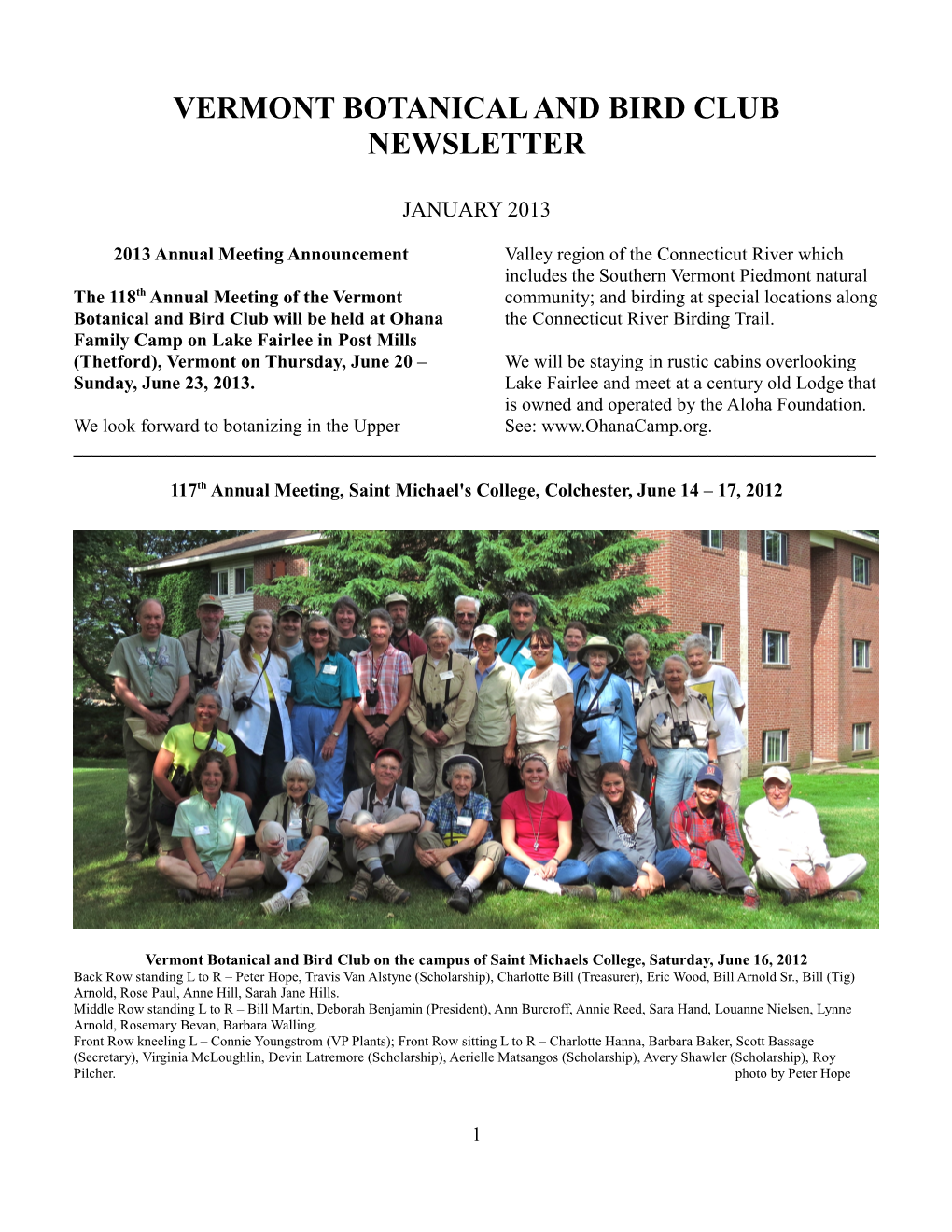 Vermont Botanical and Bird Club Newsletter