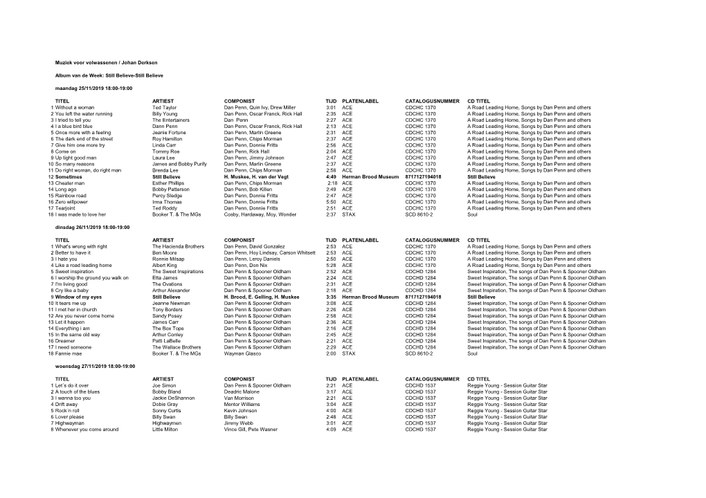 Muziek Voor Volwassenen / Johan Derksen Maandag 25/11/2019 18