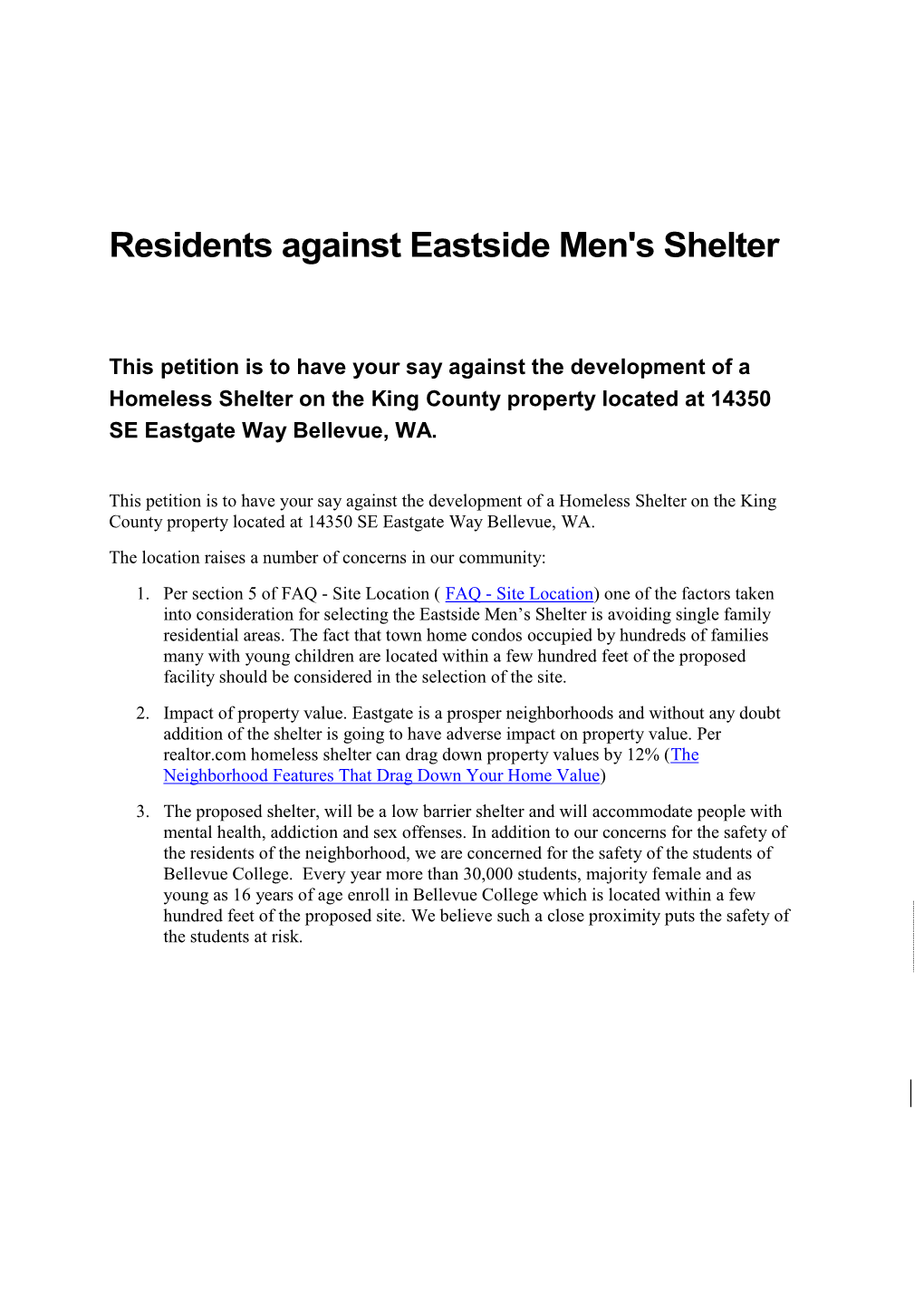 Residents Against Eastside Men's Shelter