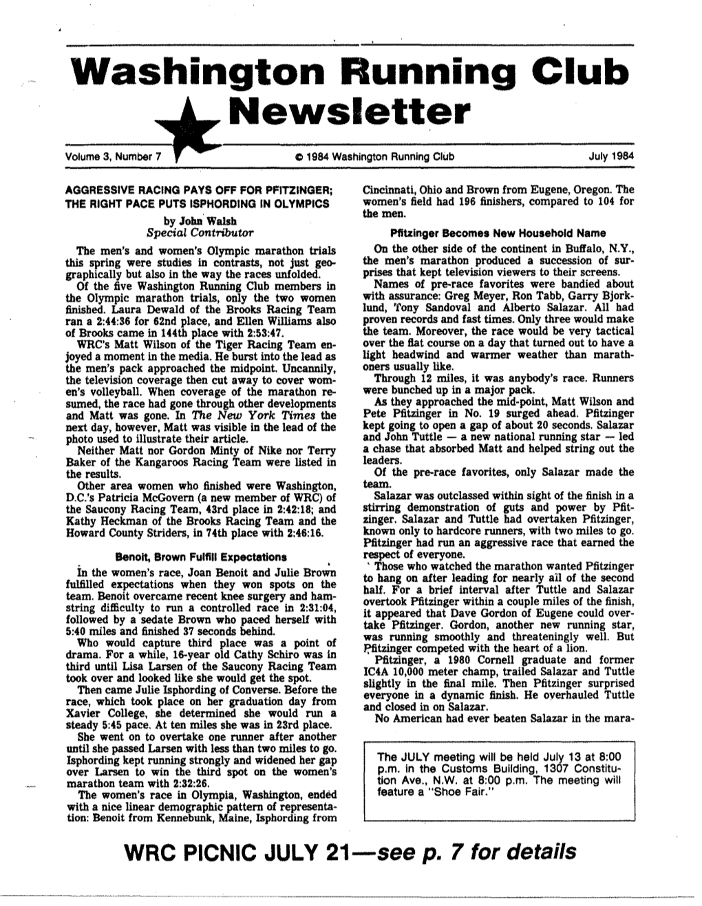 Washington Running Club Newsletter