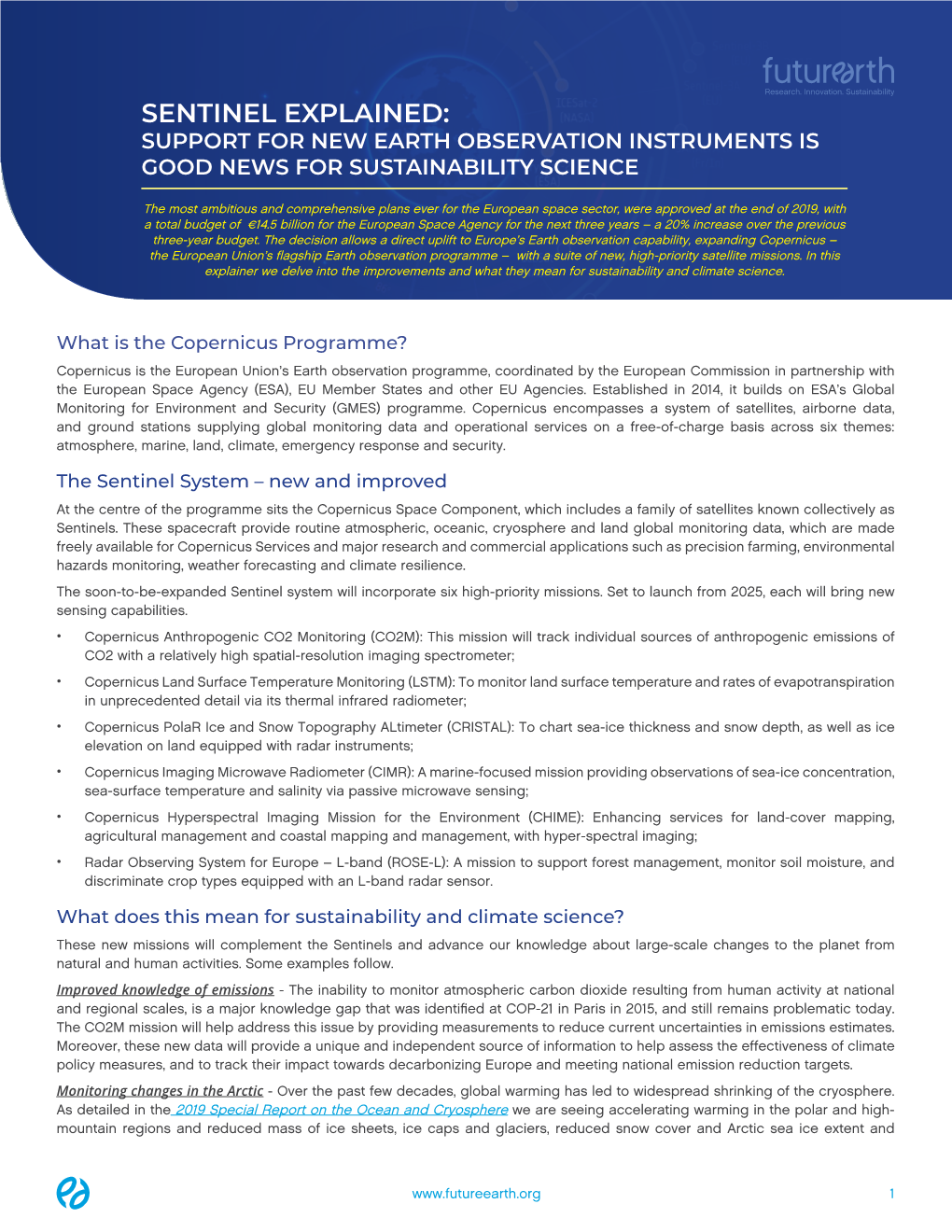 Sentinel Explained: Support for New Earth Observation Instruments Is Good News for Sustainability Science