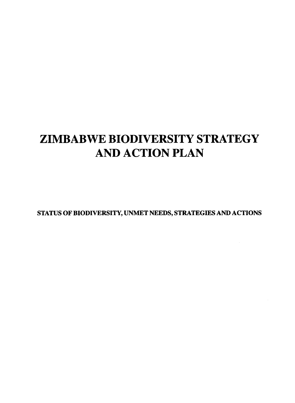 Zimbabwe Biodiversity Strategy and Action Plan